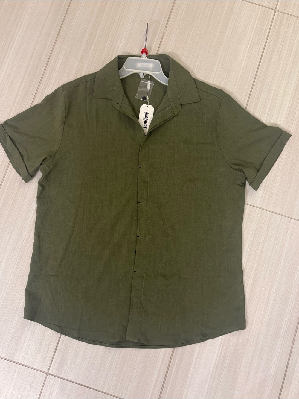 NWT COOFANDY Olive Green Short Sleeve Button Up Shirt Large